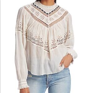 Free People Abigail Ivory Lace Victorian Blouse Small NWOT